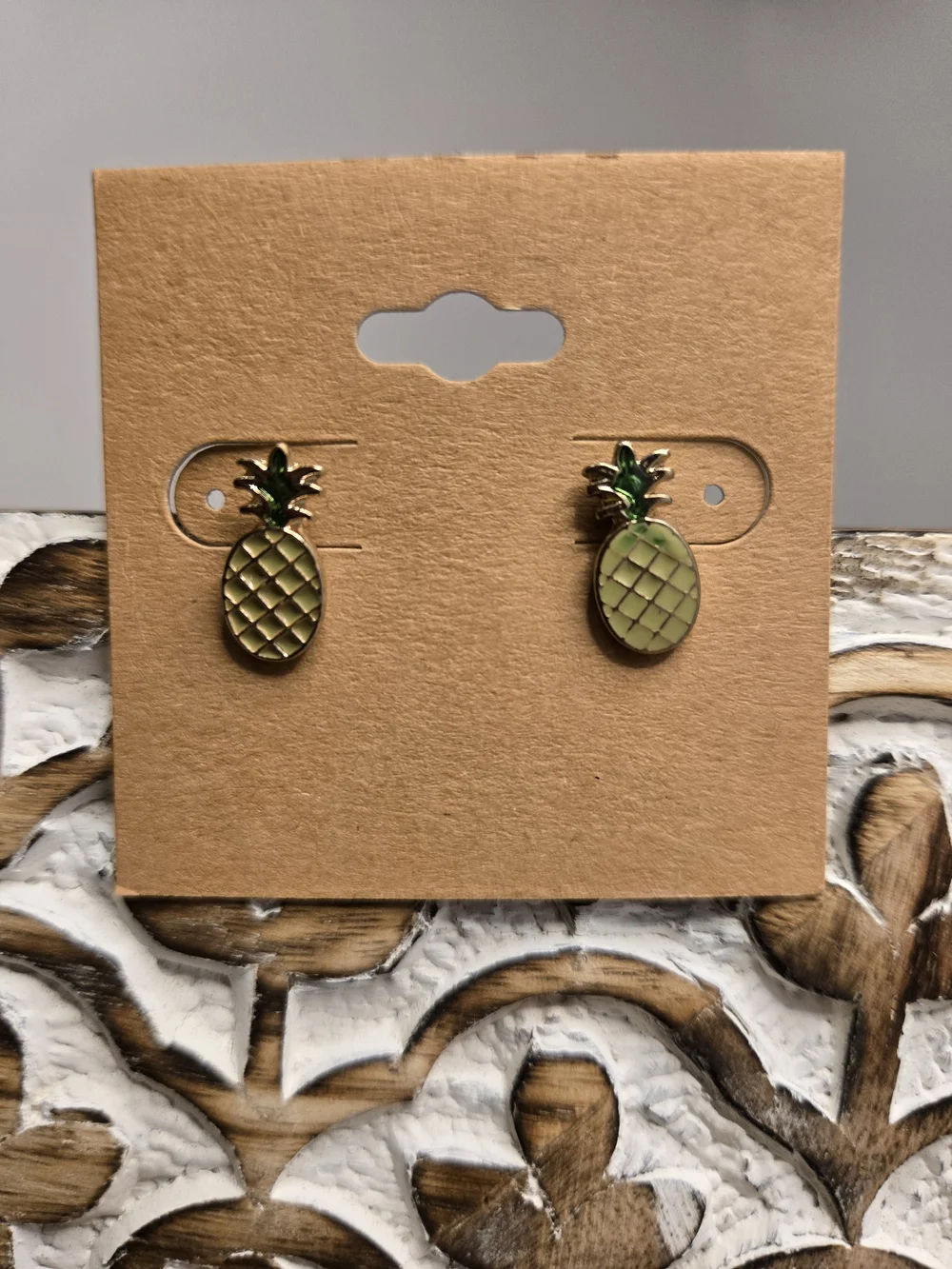 Pineapple Stud Earrings in Green and Gold